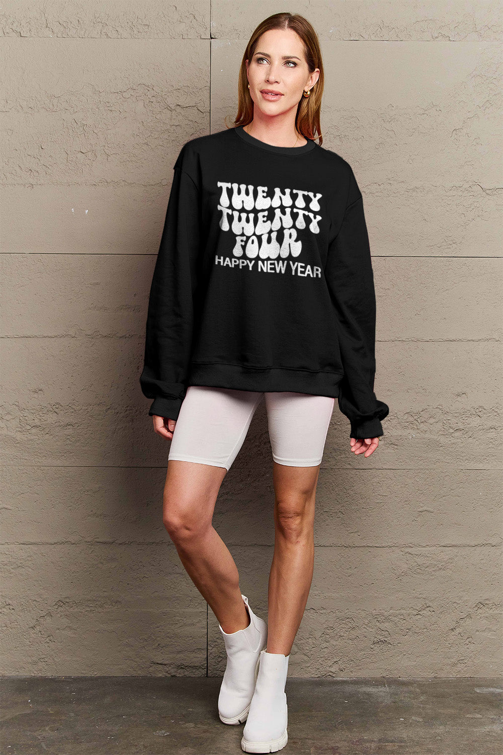 Simply Love Full Size TWENTY TWENTY FOUR HAPPY NEW YEAR Dropped Shoulder Sweatshirt-Jewearrings