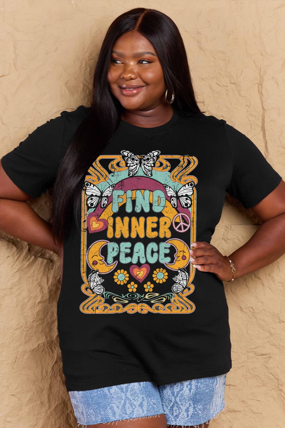 Simply Love Full Size FIND INNER PEACE Graphic Cotton T-Shirt-Jewearrings