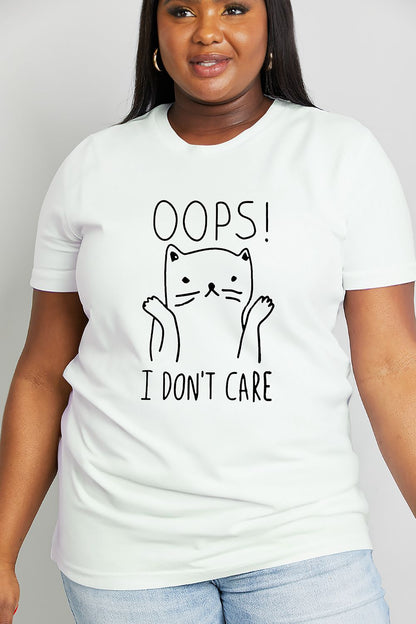 Simply Love Full Size OOPS I DON’T CARE Graphic Cotton Tee-Jewearrings