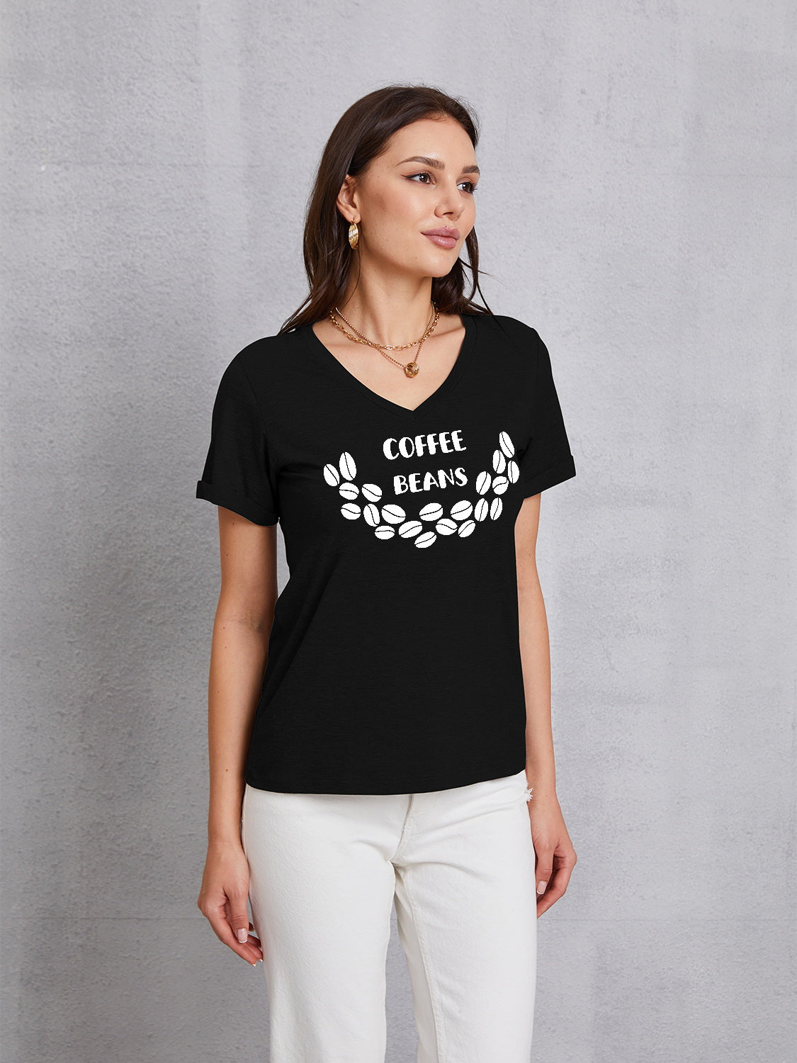 COFFEE BEANS V-Neck Short Sleeve T-Shirt-Jewearrings