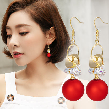 Short Festive Red Pearl Frosted Bead Earrings-Jewearrings