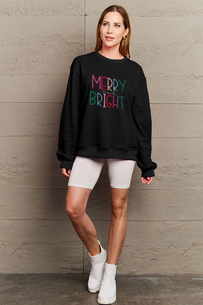 Simply Love Full Size MERRY AND BRIGHT Graphic Sweatshirt-Jewearrings