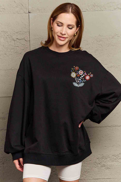 Simply Love Full Size Flower Graphic Sweatshirt-Jewearrings