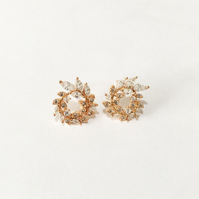 Korean Popular Trendy Leaves Garland Zircon Stud Earrings Simple Artistic-Jewearrings