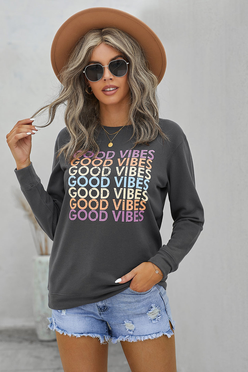 GOOD VIBES Graphic Sweatshirt-Jewearrings