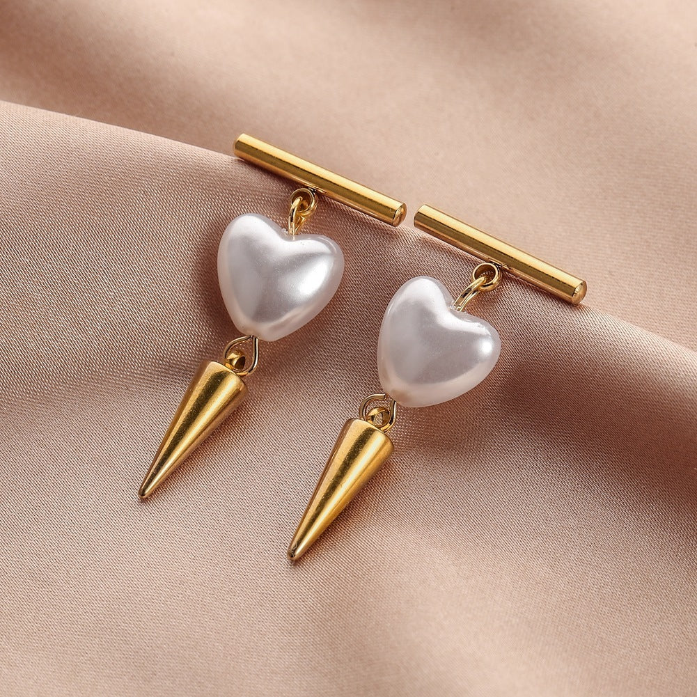 Stainless Steel Love Pearl Rivet Earrings-Jewearrings