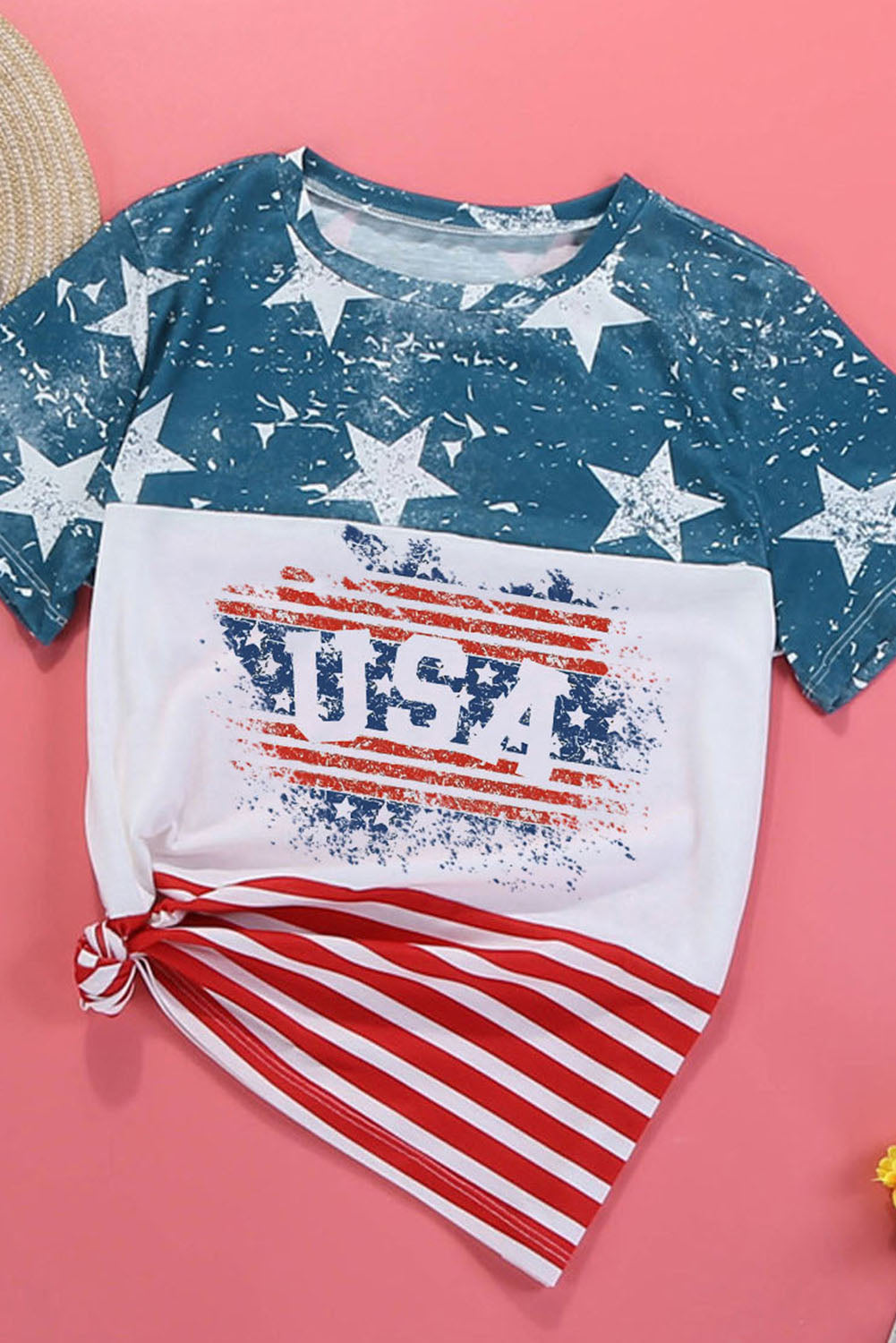 Stars and Stripes Color Block T-Shirt-Jewearrings