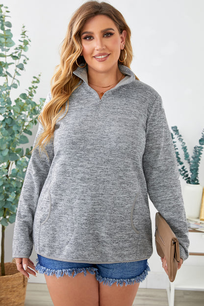 Plus Size Heathered Quarter Zip Pullover-Jewearrings