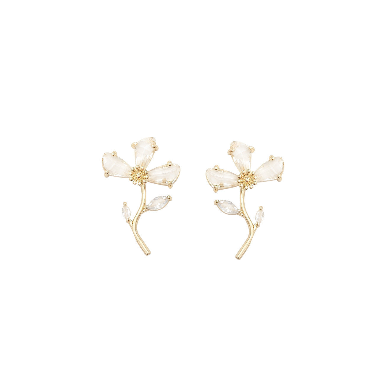 Sterling Silver Needle New Crystal Flower Earrings Women-Jewearrings