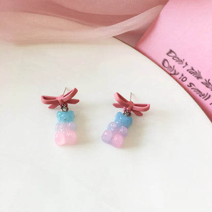 Bear Earrings Girl Bow Earrings Sweet And Versatile-Jewearrings