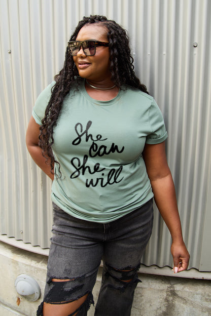 Simply Love Full Size SHE CAN SHE WILL Short Sleeve T-Shirt-Jewearrings