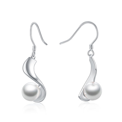 Sterling Silver Pearl Earrings Dangle Drop Earrings Fine Jewelry for Women 8mm Pearl-Jewearrings