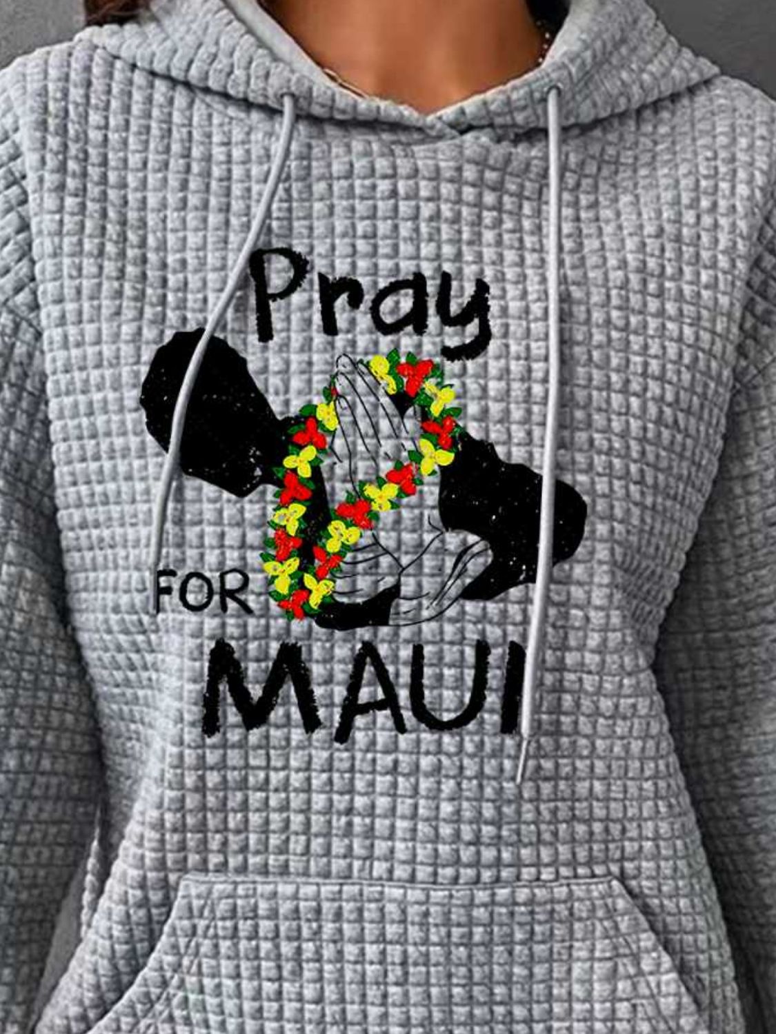 Full Size PRAY FOR MAUI Graphic Drawstring Hoodie-Jewearrings