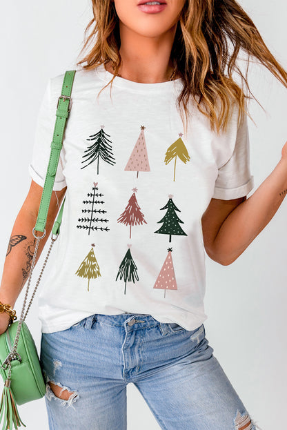 Chrismas Tree Graphic Short Sleeve T-Shirt-Jewearrings