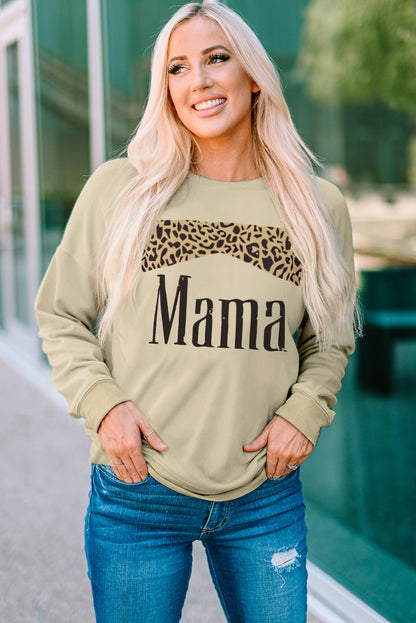 MAMA Leopard Graphic Drop Shoulder Sweatshirt-Jewearrings