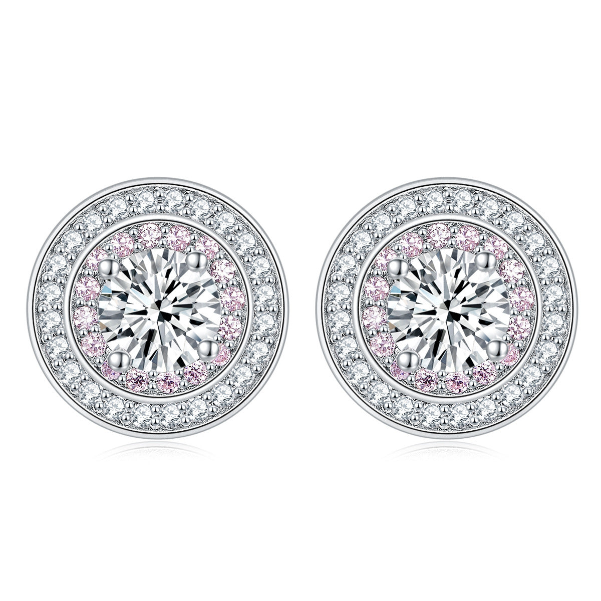 Sterling Silver Round Micro Set Zircon Earrings-Jewearrings