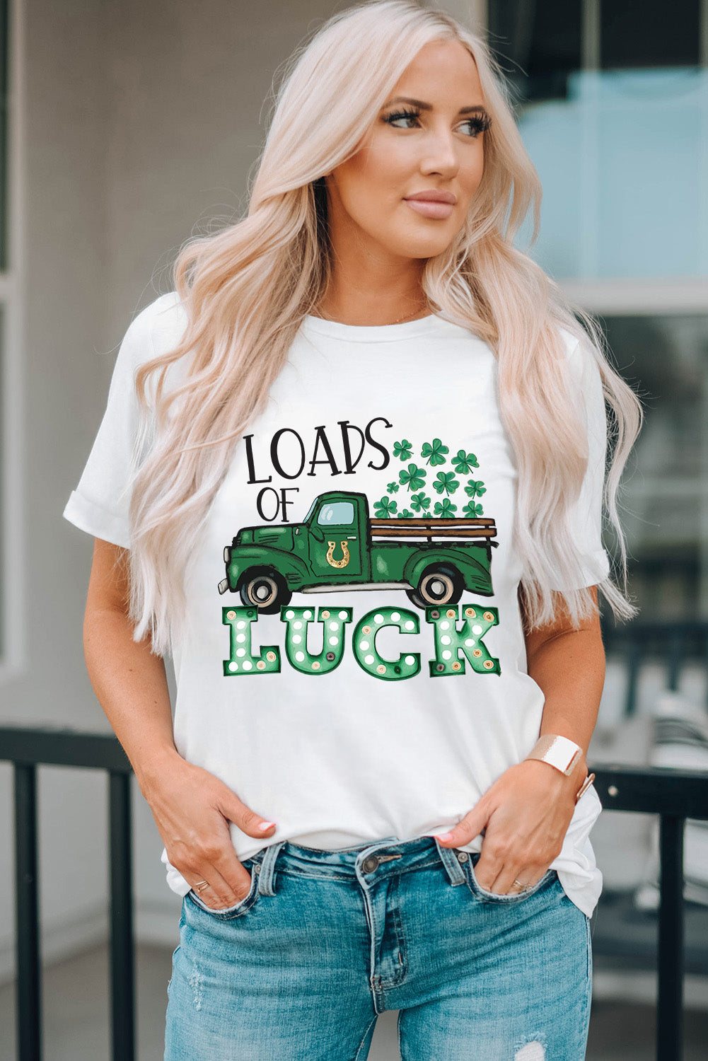 LOADS OF LUCK Graphic Round Neck Tee-Jewearrings