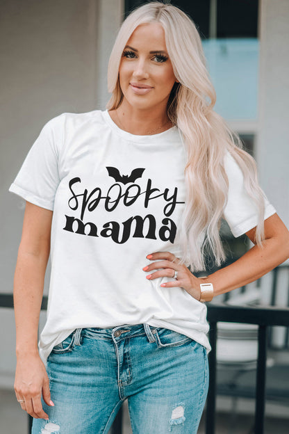 Round Neck Short Sleeve SPOOKY MAMA Graphic T-Shirt-Jewearrings