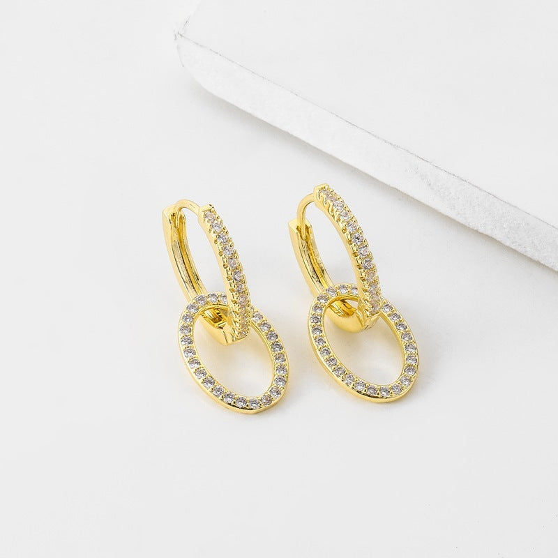 Zircon Two Rings Cross Cuff Earrings Korean Style-Jewearrings