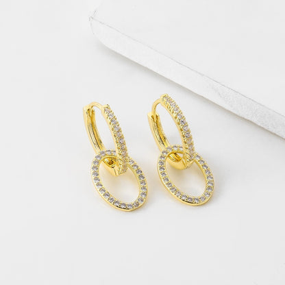 Zircon Two Rings Cross Cuff Earrings Korean Style-Jewearrings