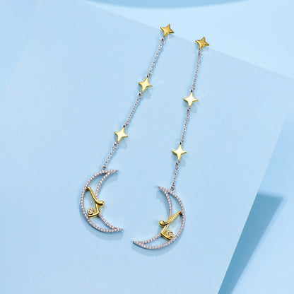 Sterling silver star and moon earrings-Jewearrings