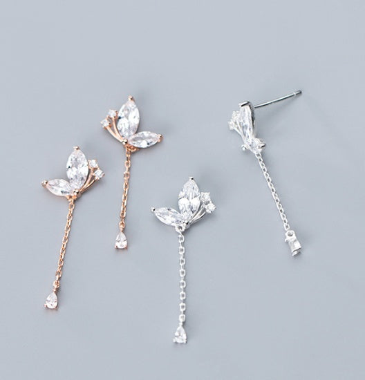 Sterling Silver Chain Tassel Zircon Butterfly Suitable For Fashionable Ladies Exquisite Earrings-Jewearrings