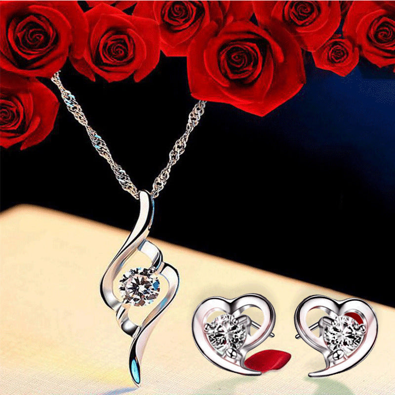 Earrings And Necklace Set Female Niche Design Ear Stud Pendant-Jewearrings