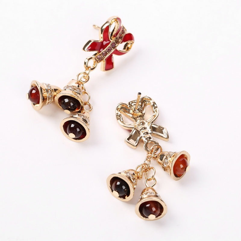 Christmas bell Bow Earrings-Jewearrings