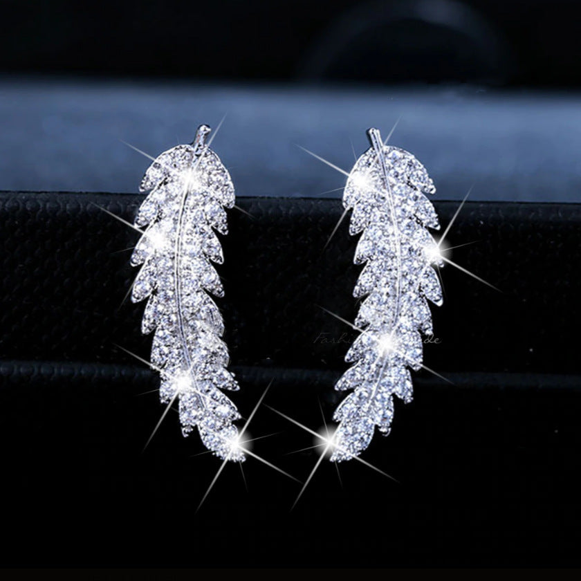 Zircon gold and silver leaf earrings Korean fashion ladies-Jewearrings