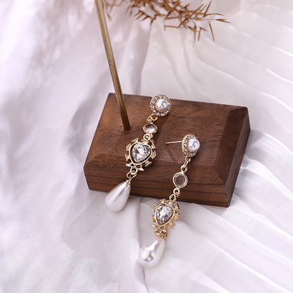 Pearl Earrings Love Rhinestones Long Earrings Women-Jewearrings