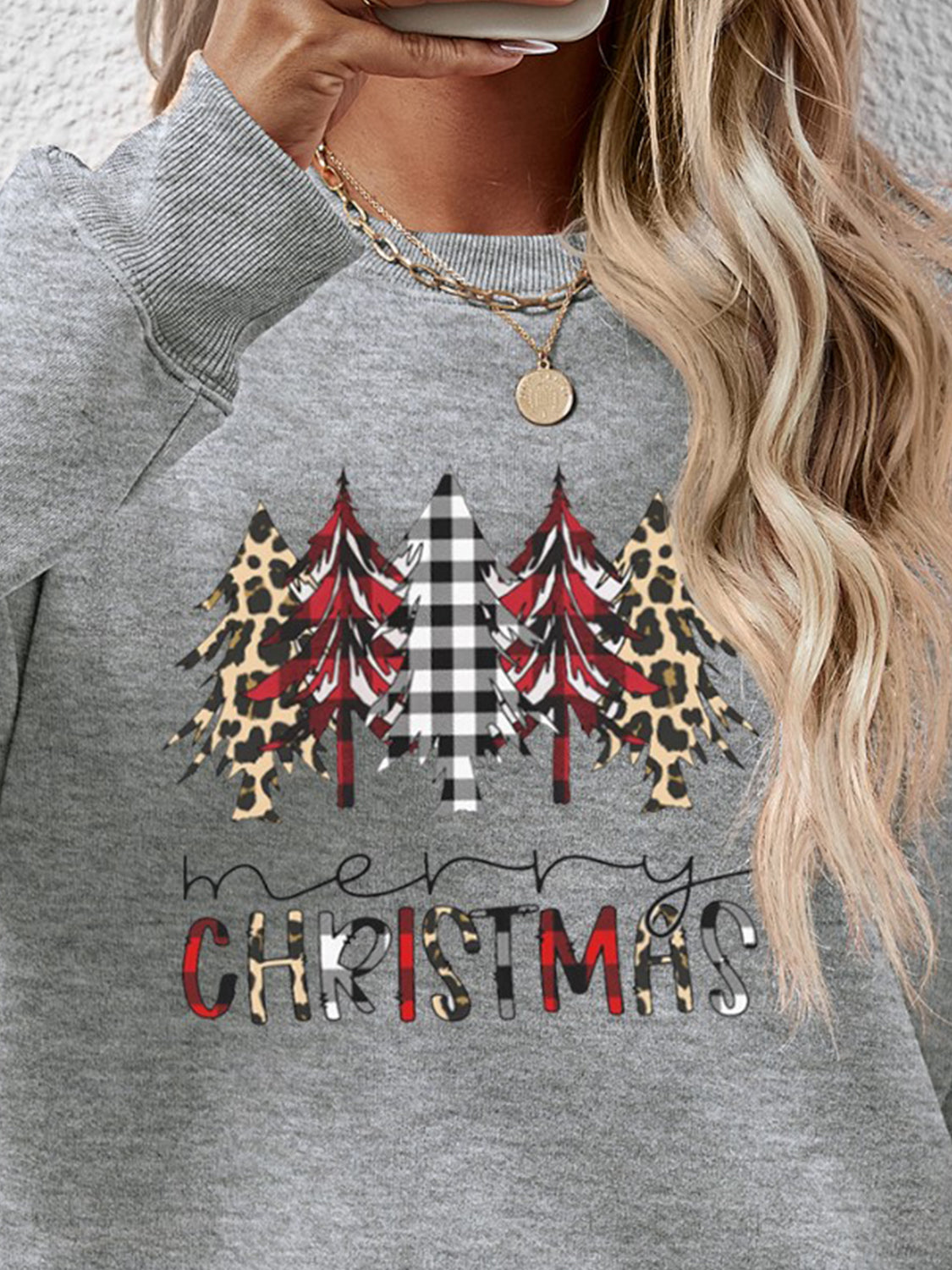 MERRY CHRISTMAS Round Neck Long Sleeve Sweatshirt-Jewearrings