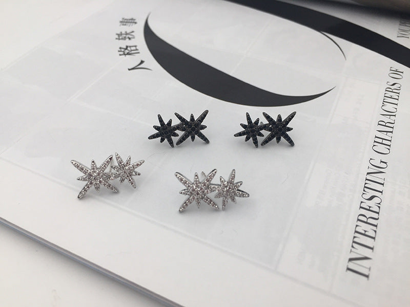 S925 Silver Pin Double M Word Octagon Star Stud Earrings-Jewearrings