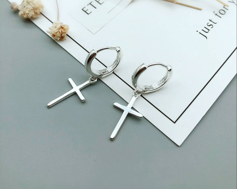 Sterling Silver Stud Earrings Cross Earrings-Jewearrings