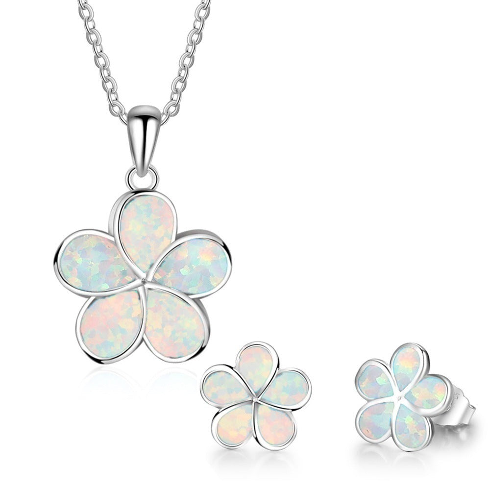 Rose Opal Pendant Earrings Set-Jewearrings