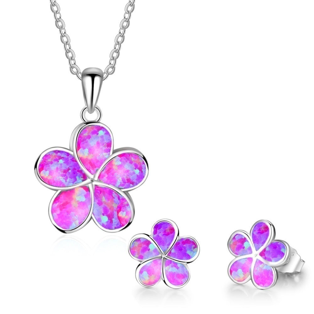 Rose Opal Pendant Earrings Set-Jewearrings