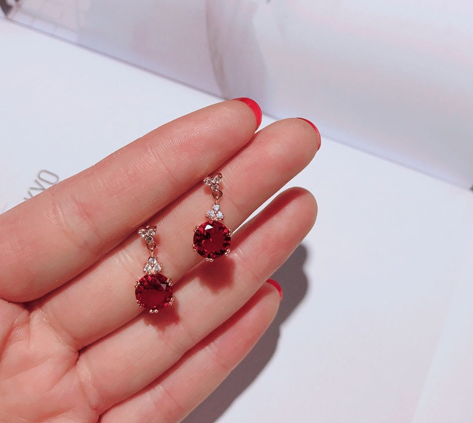 S925 silver needle Korean water drop ruby earrings-Jewearrings