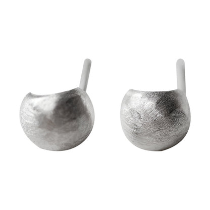 Fashion Petite Brushed Frosted Curved Earrings In Sterling Silver-Jewearrings