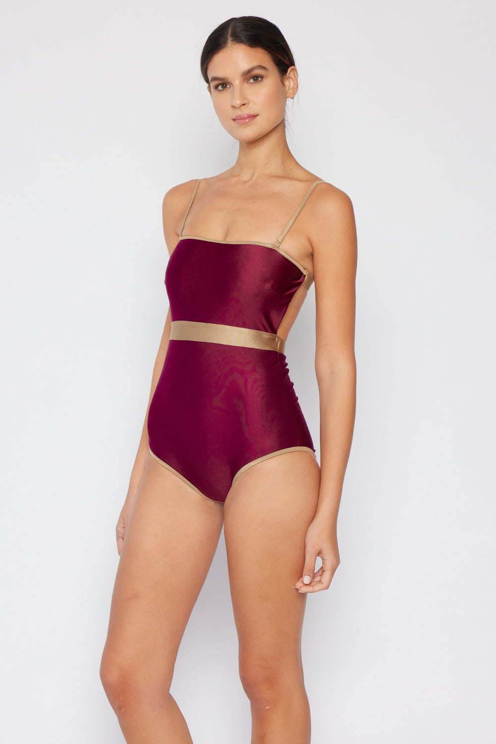 Marina West Swim Wave Break Contrast Trim One-Piece in Wine-Jewearrings