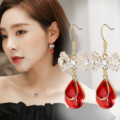 Short Festive Red Pearl Frosted Bead Earrings-Jewearrings