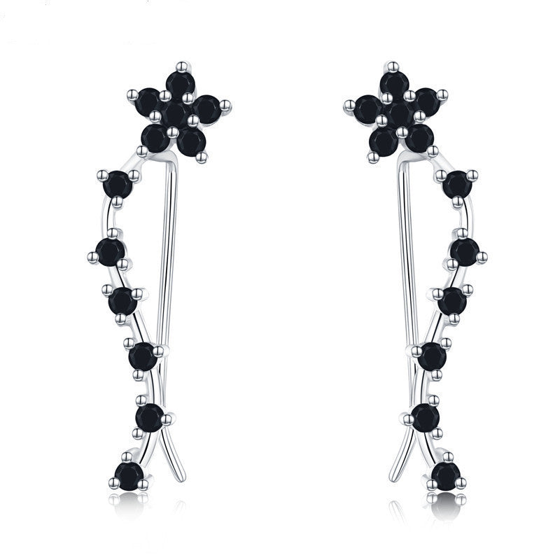 S925 Sterling Silver Earrings Female Black Zircon Ear Studs-Jewearrings