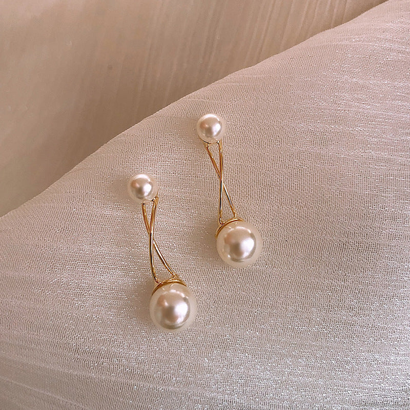 Silver needle cross Pearl Earrings-Jewearrings