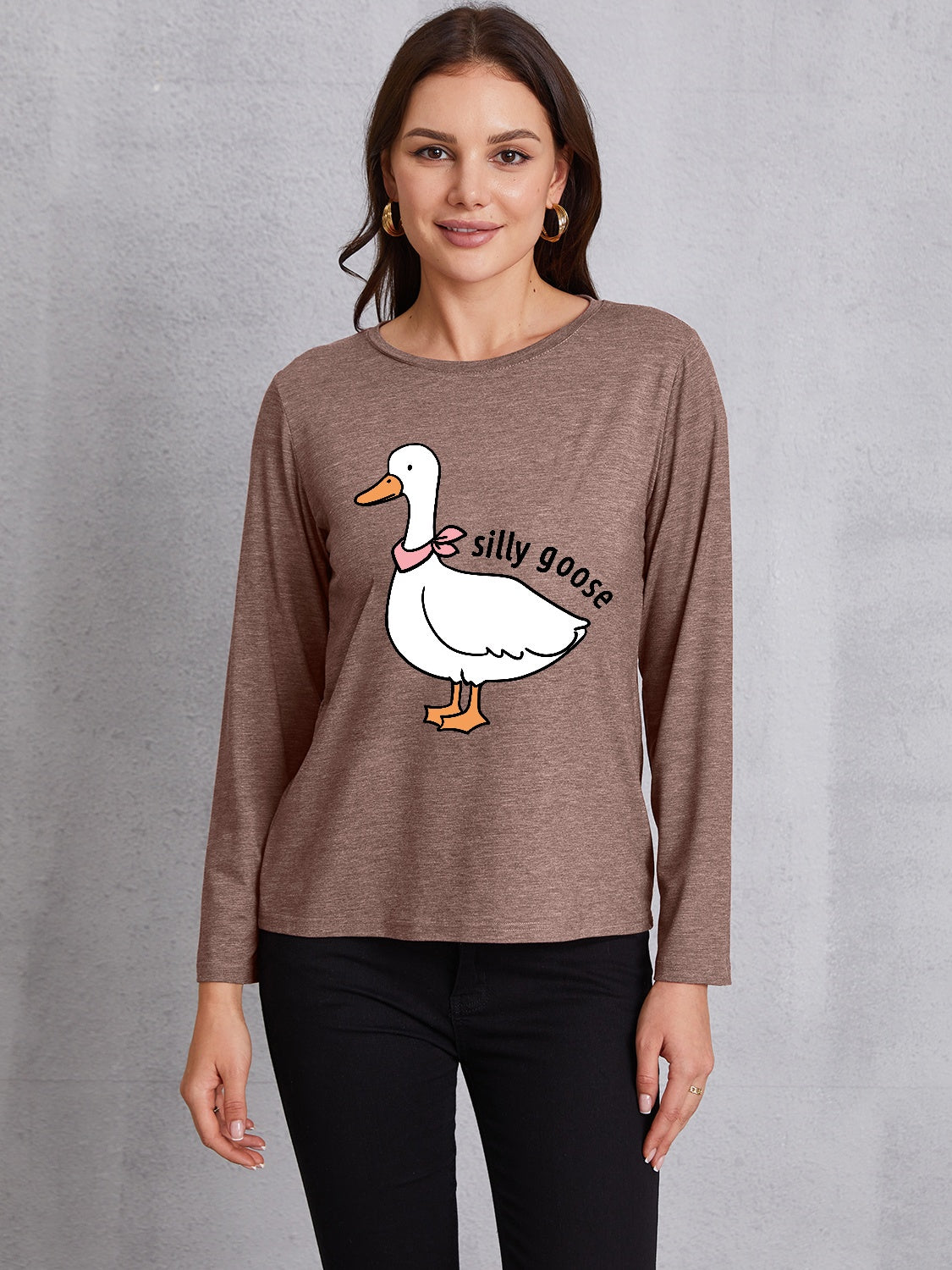 Goose Graphic Round Neck Long Sleeve T-Shirt-Jewearrings