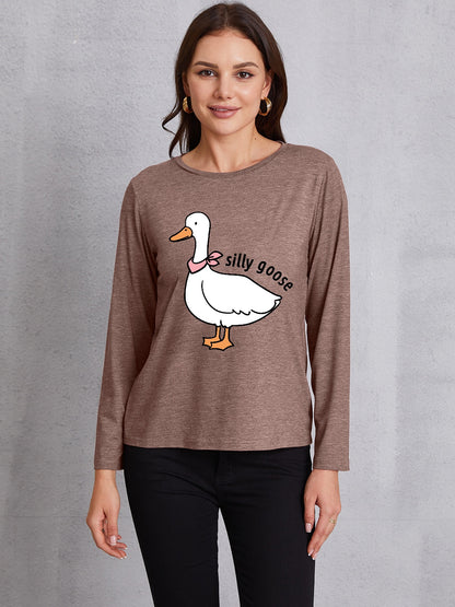 Goose Graphic Round Neck Long Sleeve T-Shirt-Jewearrings