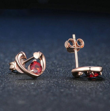 S925 Pure Silver Natural Garnet Rose Gold Stud Earrings-Jewearrings