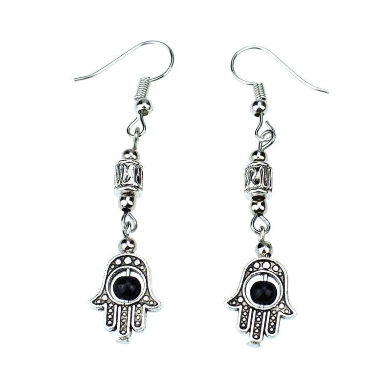 Eye Buddha Handheld Colorful Silver Beaded Vintage Pendant Earrings-Jewearrings