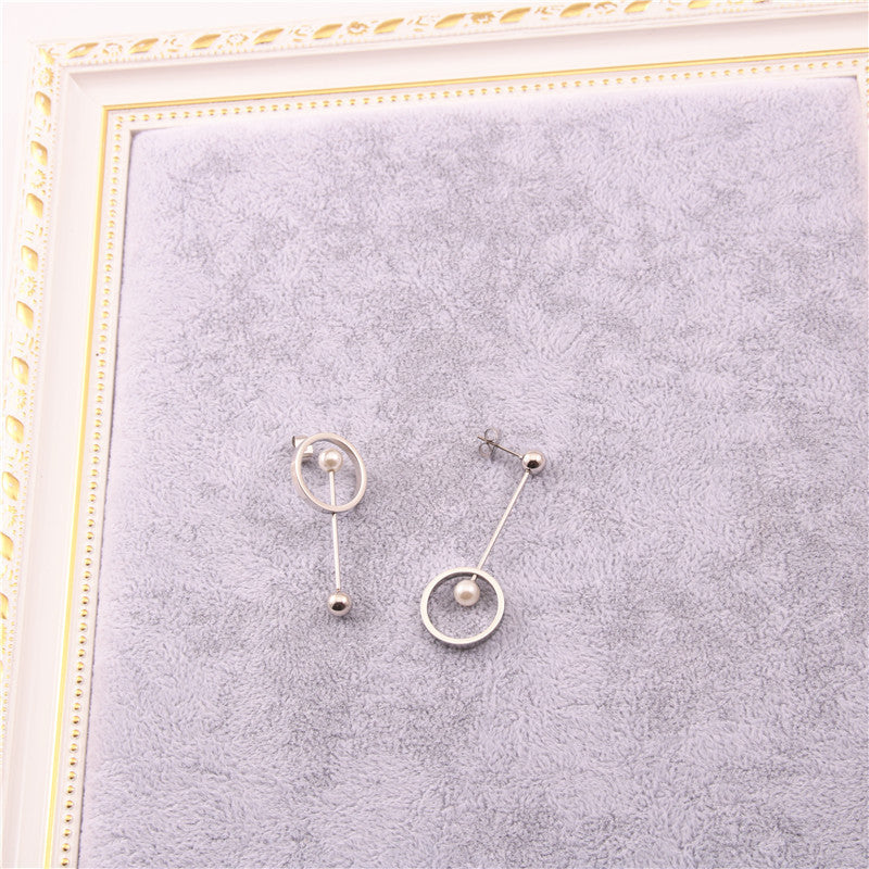 Steel Ball Pearl Circle Earrings-Jewearrings