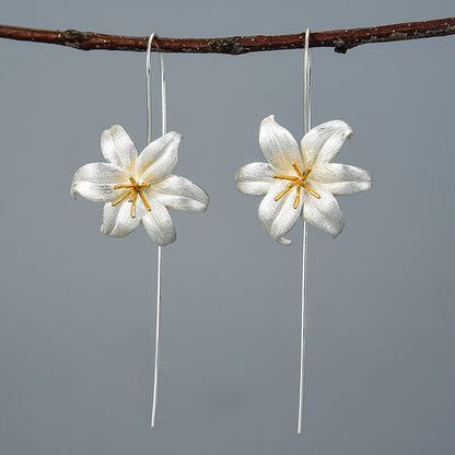 Female lily sterling silver S925 earrings-Jewearrings