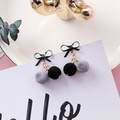 Korean version of the sweet bow velvet small hair ball earrings female temperament hair ball earrings plush autumn and winter new earrings-Jewearrings