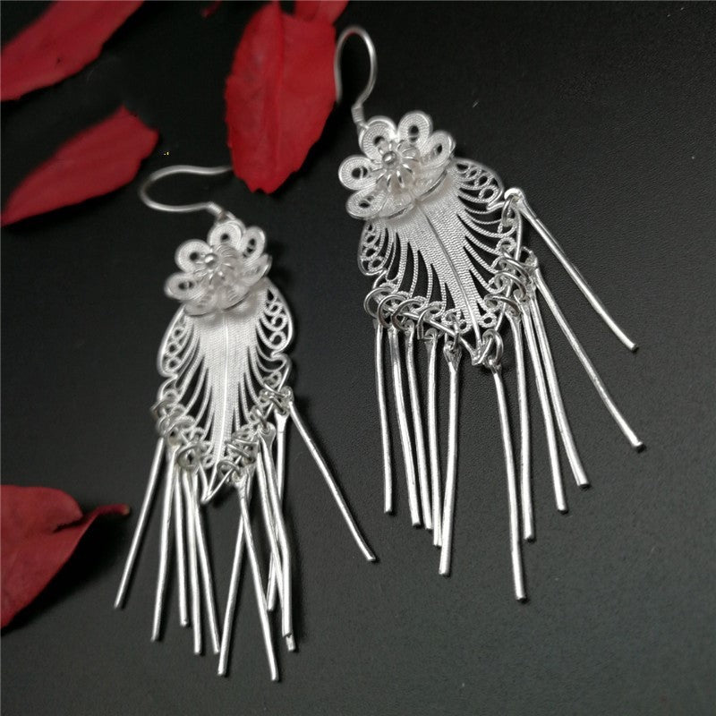 Flower tassel sterling silver earrings-Jewearrings