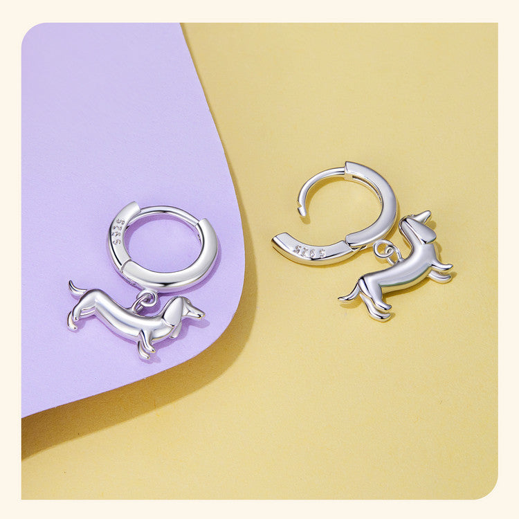 Animal Sausage Dog Argent Pur Ear Clip Cute Warm Pet 925 Sterling Silver Earrings-Jewearrings